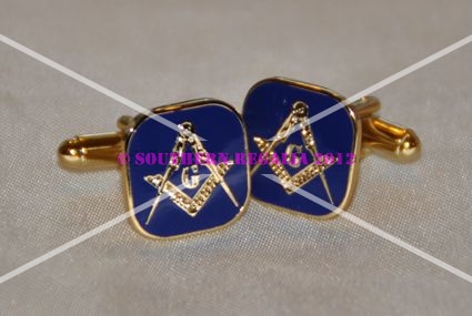 Square & Compasses [with G] Blue Enamel Cufflinks